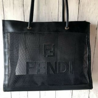 Rare Authentic Fendi Vintage Logo Tote Bag Mesh Black