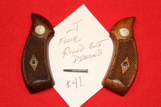 Vintage Smith & Wesson J Frame Round Butt Diamond S&w Factory Wood Grips 41