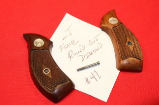 Vintage Smith & Wesson J frame round butt Diamond S&W factory wood grips 41 3