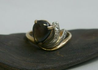 Vintage 14k Yellow Gold Star Sapphire & Diamond Ring - Size 5.  5 - Spray Design