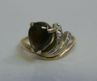 Vintage 14K Yellow Gold Star Sapphire & Diamond Ring - Size 5.  5 - Spray Design 2