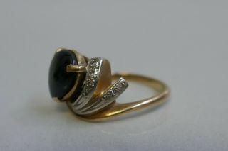 Vintage 14K Yellow Gold Star Sapphire & Diamond Ring - Size 5.  5 - Spray Design 3