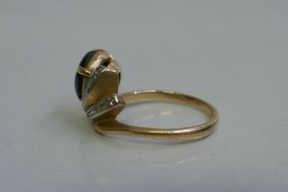 Vintage 14K Yellow Gold Star Sapphire & Diamond Ring - Size 5.  5 - Spray Design 4