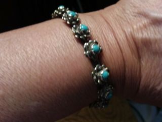 Vintage Taxco Mexican Sterling Silver Turquoise Flower Link 7.  25 