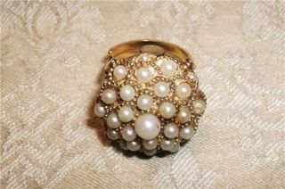 Vintage Jewelry Saxony Pearl Ring Watch Gold Setting Adjustable Size