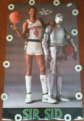 Vintage Nike Poster Signed By Sir Sid Sidney Moncrief Milwaukee Bucks Jsa Hof 19
