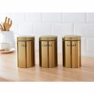 Retro Vintage Gold Metal Tea Coffee Sugar Storage Jar Canisters Containers