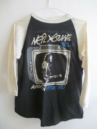 Vintage 1983 Neil Young Solo American Tour Mens Medium Baseball Shirt