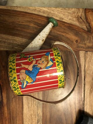 Vintage Ohio Art Tin Watering Can With Girl & Boy - Child Size