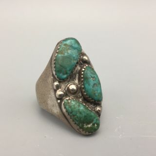 Hefty,  Three Stone,  Vintage Turquoise And Sterling Silver Ring - Size 10