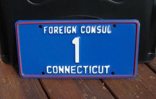Vintage Connecticut Foreign Consul License Plate 1 Low Number Diplomat