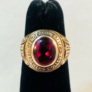 Vintage 10k Solid Yellow Gold Ruby Henderson State Teachers College Class Ring