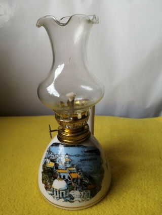 Santorini Porcelain And Glass Hand - Painted Vintage Oil Lamp Souvenir Greece