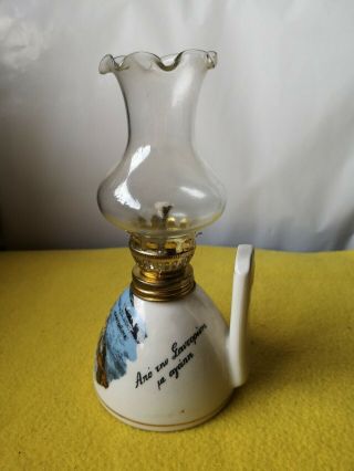 Santorini porcelain and glass hand - painted vintage oil lamp souvenir Greece 2