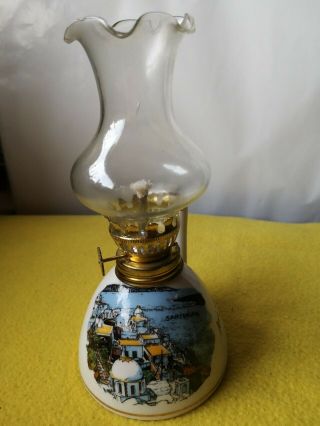 Santorini porcelain and glass hand - painted vintage oil lamp souvenir Greece 5
