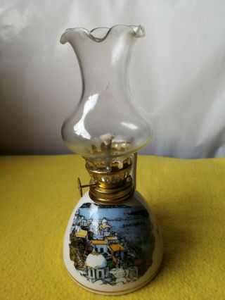 Santorini porcelain and glass hand - painted vintage oil lamp souvenir Greece 6