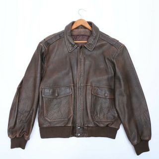 Vintage Brown Leather Bomb Jacket Men 