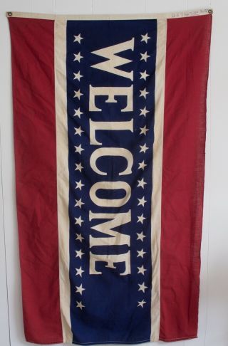 Vintage Printed Reliance Welcome American Flag Banner 3 X 5