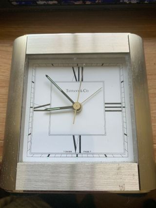 Vintage Very Heavy Tiffany & Co Clock Silver Desk Clock Swiss Made