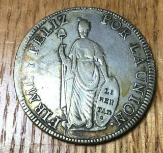 1829 Peru 8 Reales Moneda Falsa Lima Republic Silver Very Rare