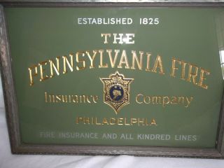 Vintage Pennsylvania Fire Insurance Reverse Painted Glass Advertising Sign