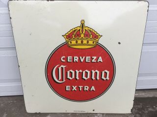 Vintage Cerveza Corona Metal Table Porcelain Top Mexican Restaurant Bar Decor