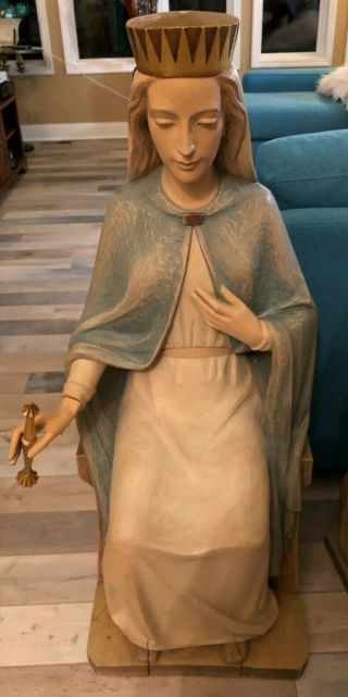 Vintage Wood Carved Catholic Church Altar Queen Virgin Mary Statue Italy 42 "