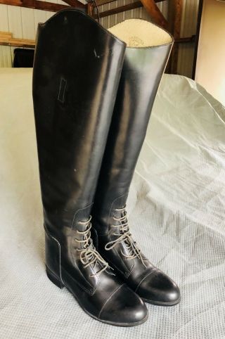 Vintage Amazonas Black Leather Riding Boots Equestrian Sz.  8 Tall Dressage