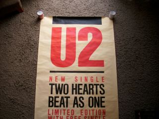 Vintage Massive Two Hearts Beat As One U2 Poster 101.  25 X 152cm 1983