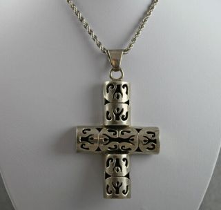Brenda Schoenfeld Mexico Sterling Silver Large Cross Pendant Necklace