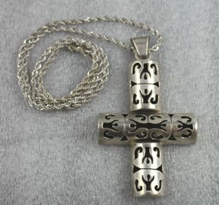 Brenda Schoenfeld Mexico Sterling Silver Large Cross Pendant Necklace 4