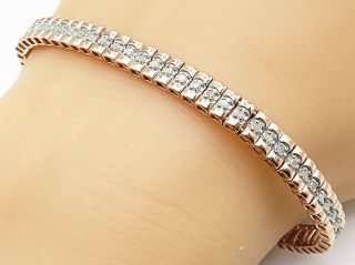 925 Silver - 1 Carat Diamonds Rose Gold Plated Chain Bracelet - B4480