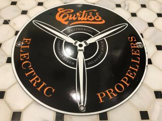Vintage Curtiss Electric Propellers Porcelain Sign Aviation Airplane Aviation