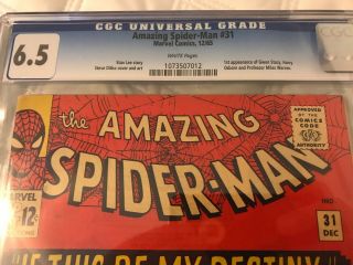 Spider - Man 31 1st Gwen Stacy Marvel Comics,  CGC 6.  5 RARE WHITE PAGES 2