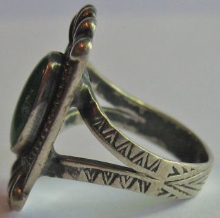 VINTAGE 1940 ' S NAVAJO INDIAN SILVER GREEN CERRILLOS TURQUOISE RING SIZE 6 - 1/2 4