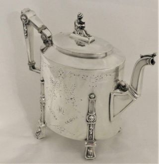 C1869 Victorian Aesthetic Silver Plate Figural Lion Face Egyptian Revival Teapot