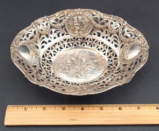 Small Antique German 800 Silver Fairies Playing Rose Repousse Basket Bowl,  Nr