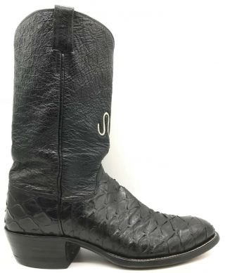 Custom Made Vintage Black Exotic Smooth Ostrich Shaft Cowboy Boots Men 