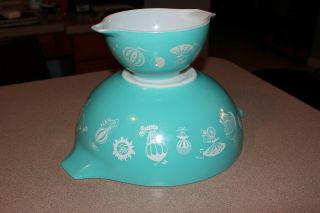 Vintage Pyrex Cinderella Turquoise Hot Air Balloon Chip Dip Bowl Set No Bracket