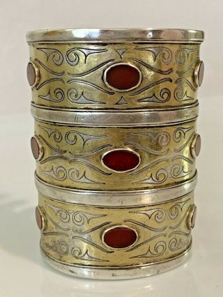 Antique Turkmen Turkomen Ethnic Tribal Sterling Silver Carnelian Cuff Bracelet