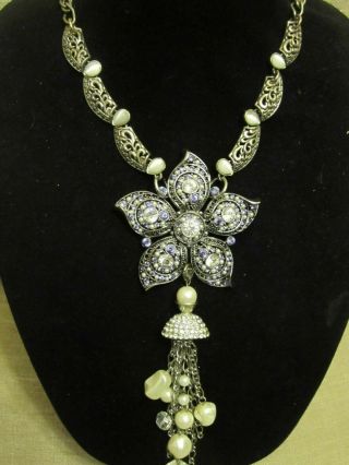 Vintage Joan Rivers Flower Brooch Statement Necklace - A Repurposed Ooak