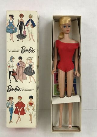 Vintage Mattel Barbie 1962 Blonde Hair Ponytail Blue Eyes 850 Red Swimsuit