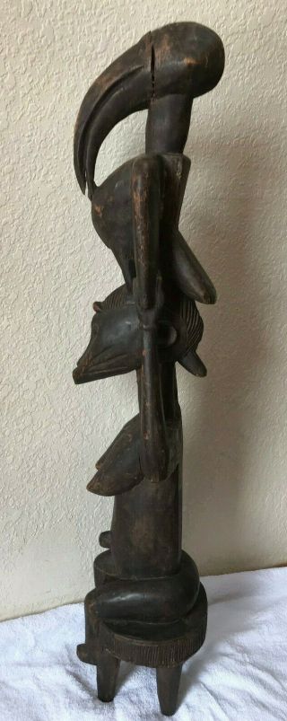African Senufo Woman W/hornbill Primitave Ivory Coast Mali Hand Carved Very Rare
