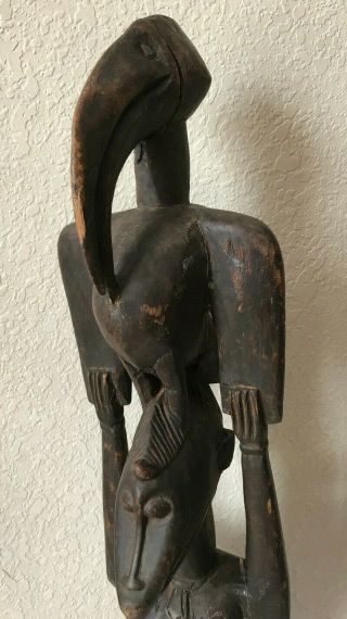 African Senufo Woman w/Hornbill Primitave Ivory Coast Mali Hand Carved Very Rare 4