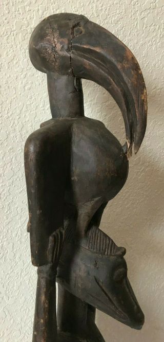 African Senufo Woman w/Hornbill Primitave Ivory Coast Mali Hand Carved Very Rare 7