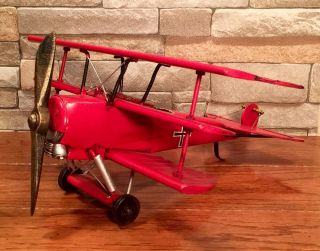Tin Metal Red Baron Wwi Propeller Tri - Plane Vintage Model Airplane