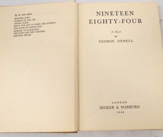 Vintage Nineteen Eighty - Four Novel By George Orwell 1st Edition 1949 Hb - L28