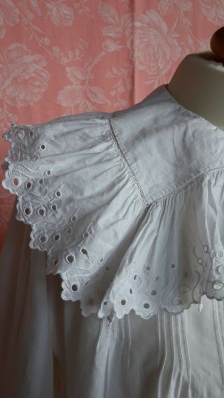Antique White Cotton Blouse Ruffle Long Sleeves Ep Mono Vintag French Handmade