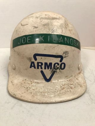 Vtg Armco Skullguard Fiberglass Hard Hat Iron Steel Worker With Suspension