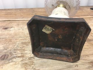 Metal Square Base Antique Gas Oil Lamp Font Ceramic Stem Vintage RARE 7